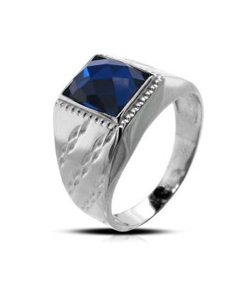 Surinaamse holle zilver cachet ring met blauwe rechthoek steen