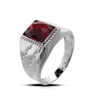 Surinaamse holle zilver cachet ring met rode rechthoek steen