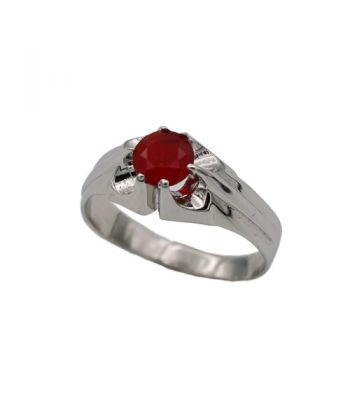 zilveren kinder ring met rode steen