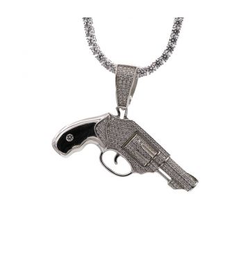 Revolver pistool hanger zilver met steentjes